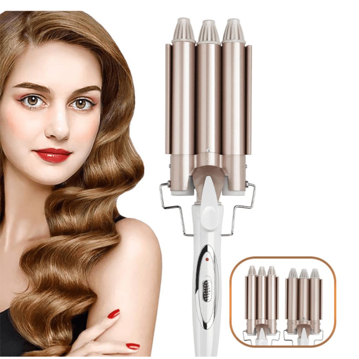 GENERICO - Rizadora Rozia Ondulador de Cabello Tenaza 3 Tubos