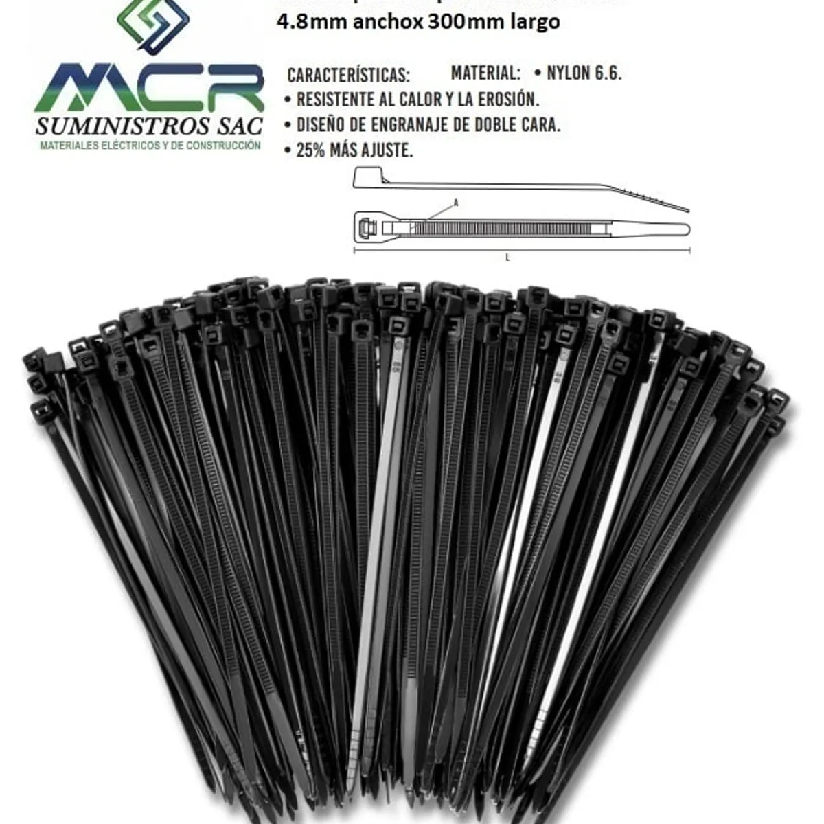 IMPORTADO MC - AMARRA CABLE CINTILLO DE 4.8 MM DE ANCHO X 300 MM DE LARGO NEGRO