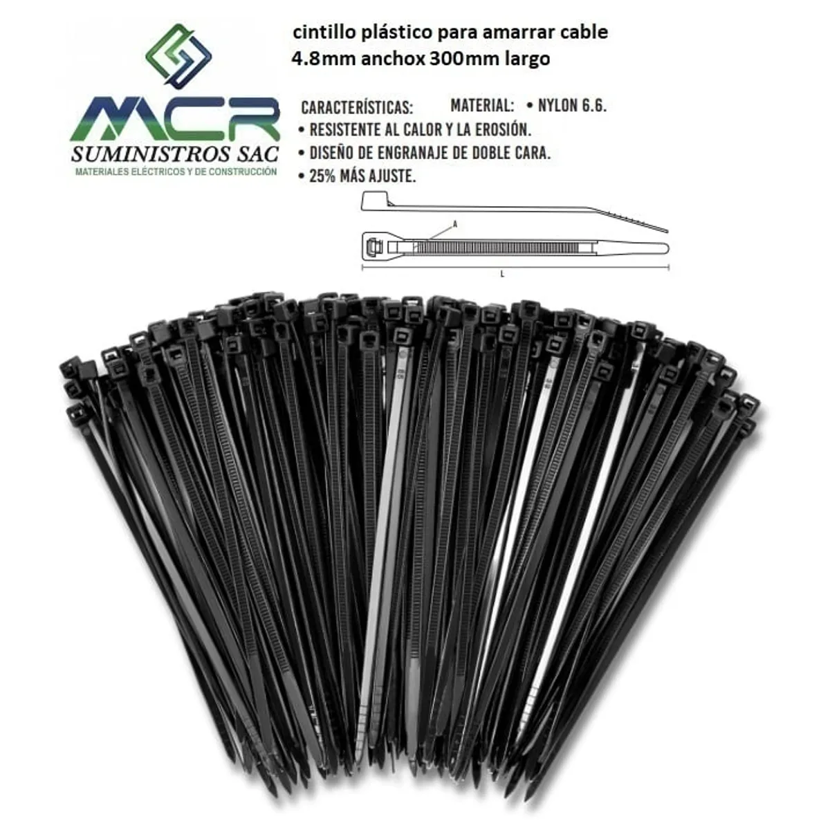 IMPORTADO MC - AMARRA CABLE CINTILLO DE 4.8 MM DE ANCHO X 300 MM DE LARGO NEGRO