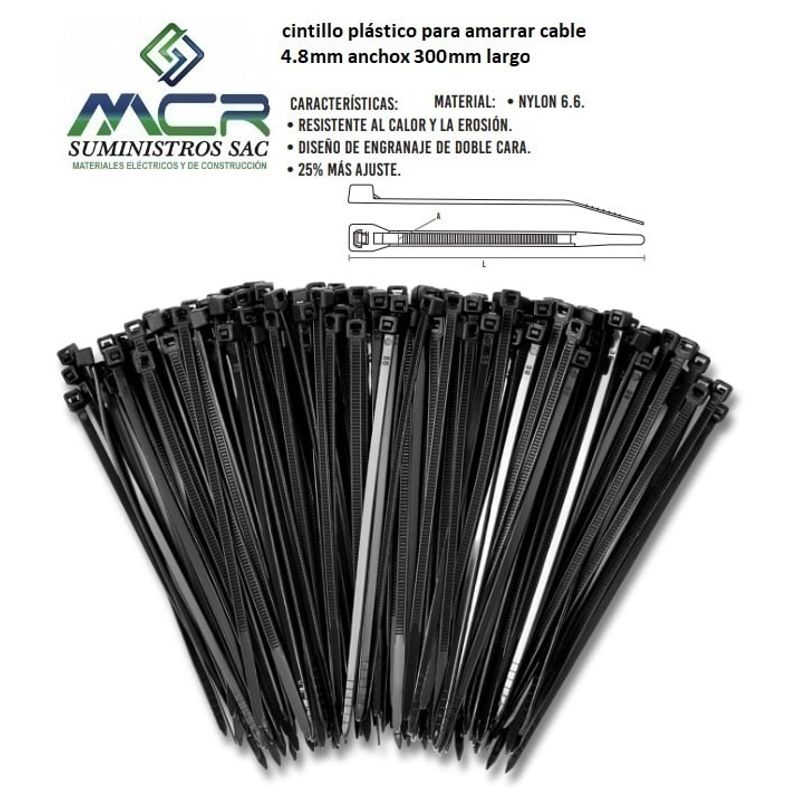 IMPORTADO MC - AMARRA CABLE CINTILLO DE 4.8 MM DE ANCHO X 300 MM DE LARGO NEGRO