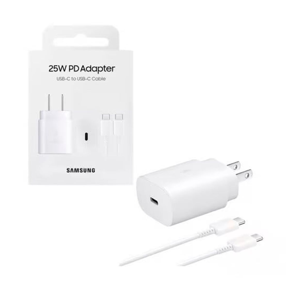 SAMSUNG - Cargador Adaptador Samsung Fast 25W Cubo + Cable Usb C A C - Blanco