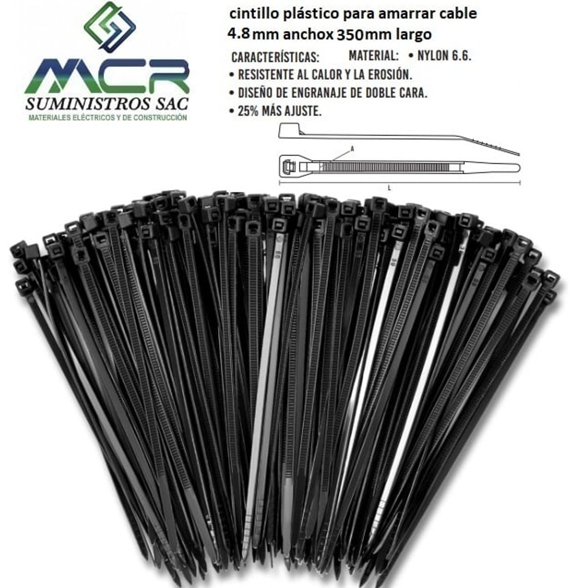 GENERICO - AMARRA CABLE CINTILLO DE 4.8 MM DE ANCHO X 350 MM DE LARGO NEGRO