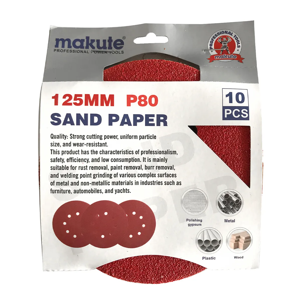 MAKUTE - Lijas Para Maquina Orbital 125mm - Gr80 - 10unid - Makute