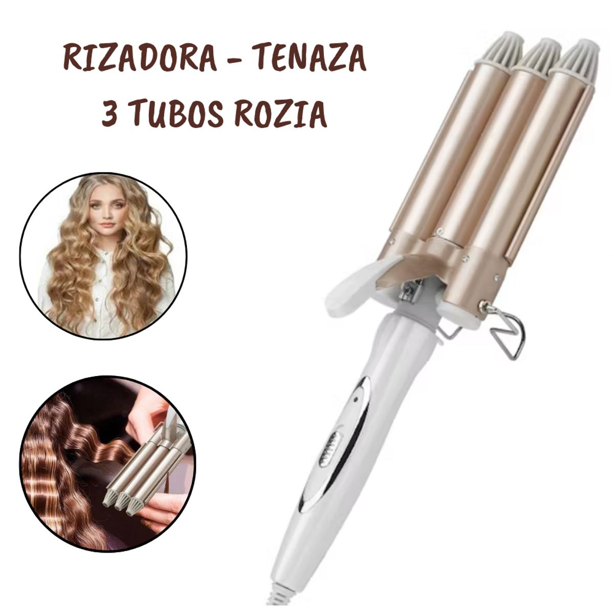 GENERICO - Rizadora Rozia Ondulador de Cabello Tenaza 3 Tubos