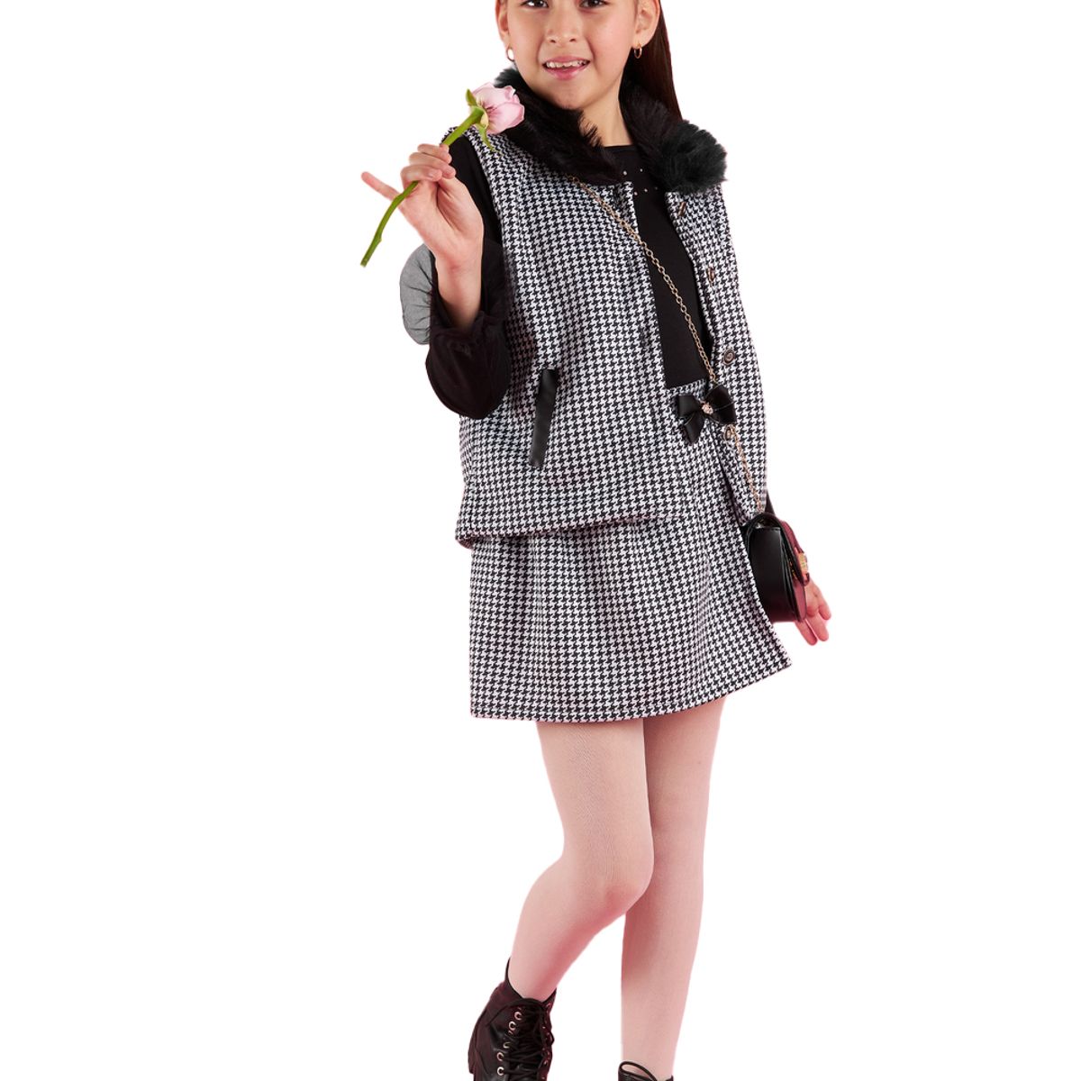 KIDS MASHMELO - Chaleco Pata De Gallo Con Cuello De Peluche Para Niña Kids Mashmelo