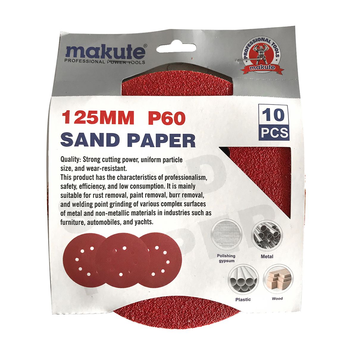 MAKUTE - Lijas Para Maquina Orbital 125mm - Gr60 - 10unid - Makute