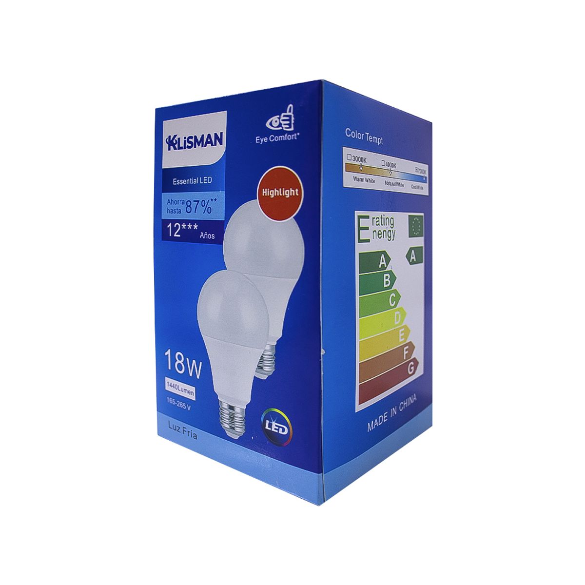 KLISMAN - Pack x6 Focos LED KLISMAN E27 18W Luz Fría