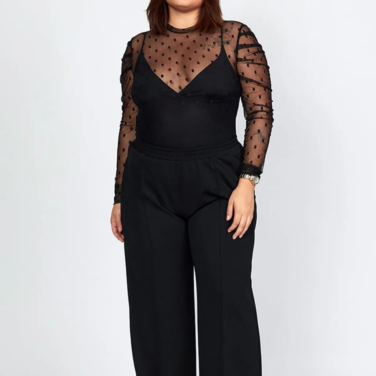 MISS LADY - Top Full Tull  Lunares - Negro