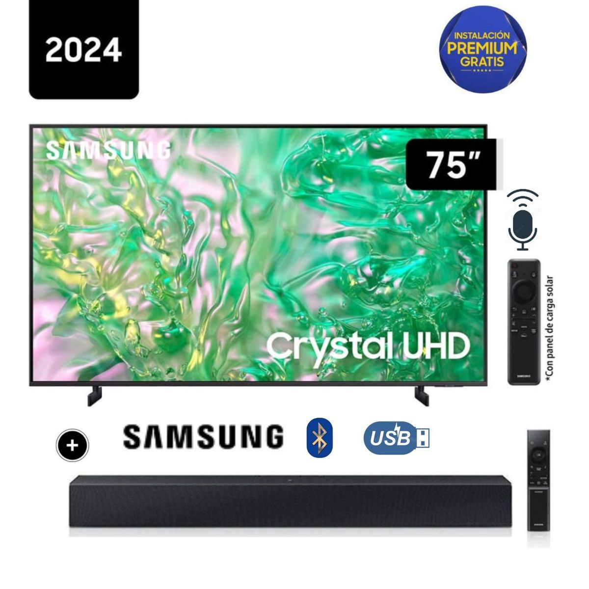 SAMSUNG - Televisor Samsung LED Smart TV 75 Crystal UHD 4K- UN75DU8000GXPE + Soundbar HW C400