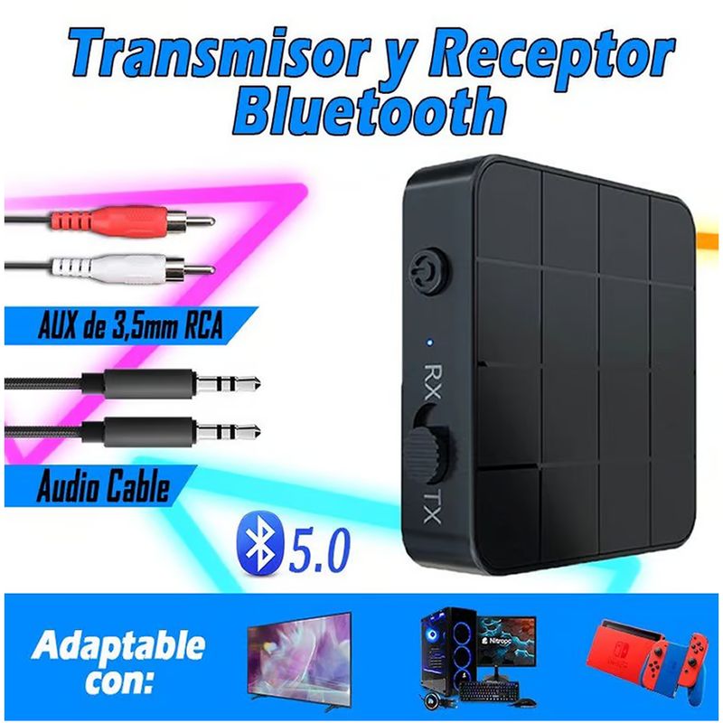 GENERICO - Transmisor Receptor Bluetooth 5.0 Inalámbrico Aux Rca 3.5mm Jac.