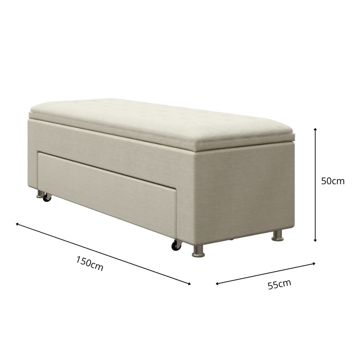 MUEBLES MACRUMO - Zapatera de madera tapizada baúl 140cm- color beige - Tela antifluidos