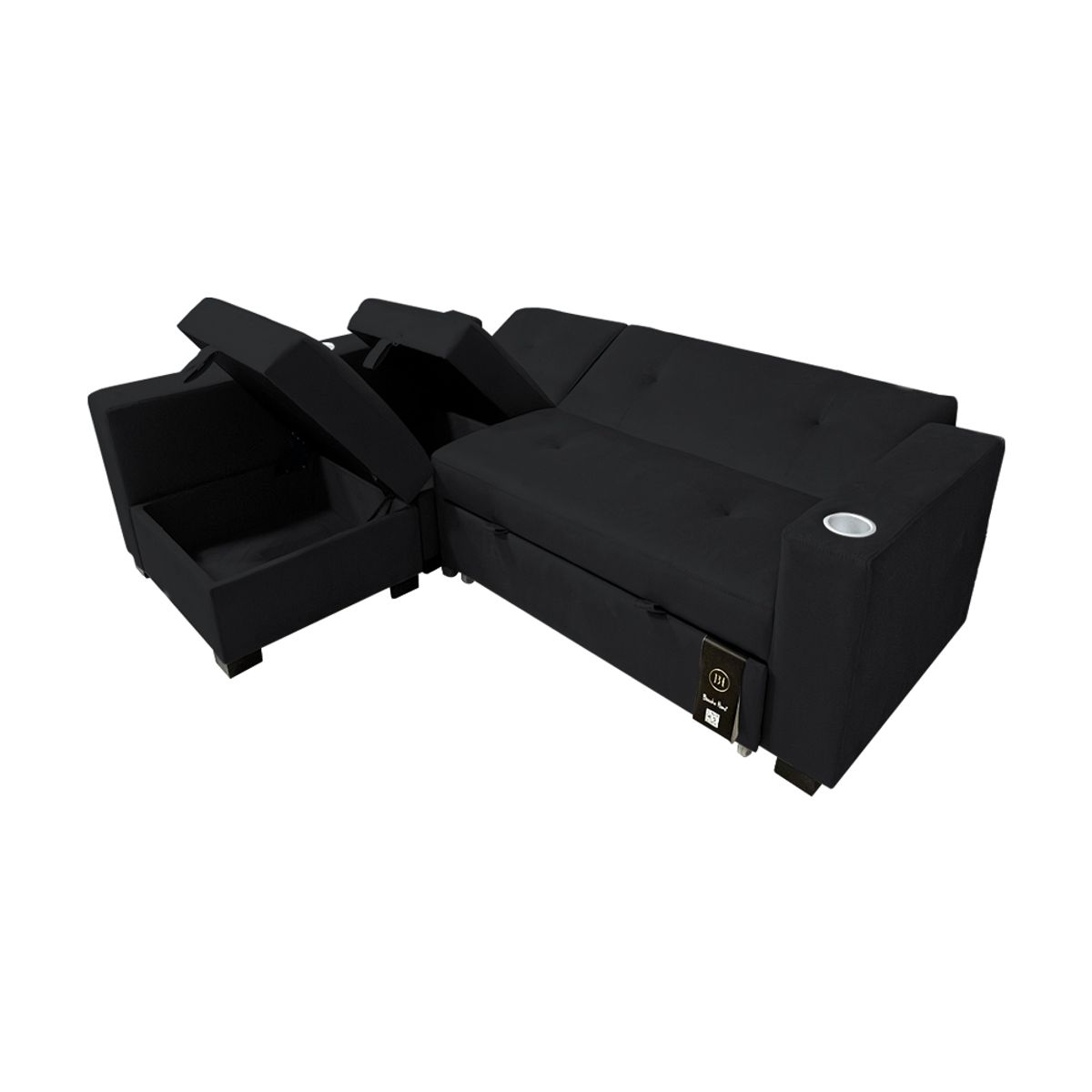 BARAKA HOME - Sofá Cama Multifuncional Kavala con portavasos 3 Cuerpos - Negro