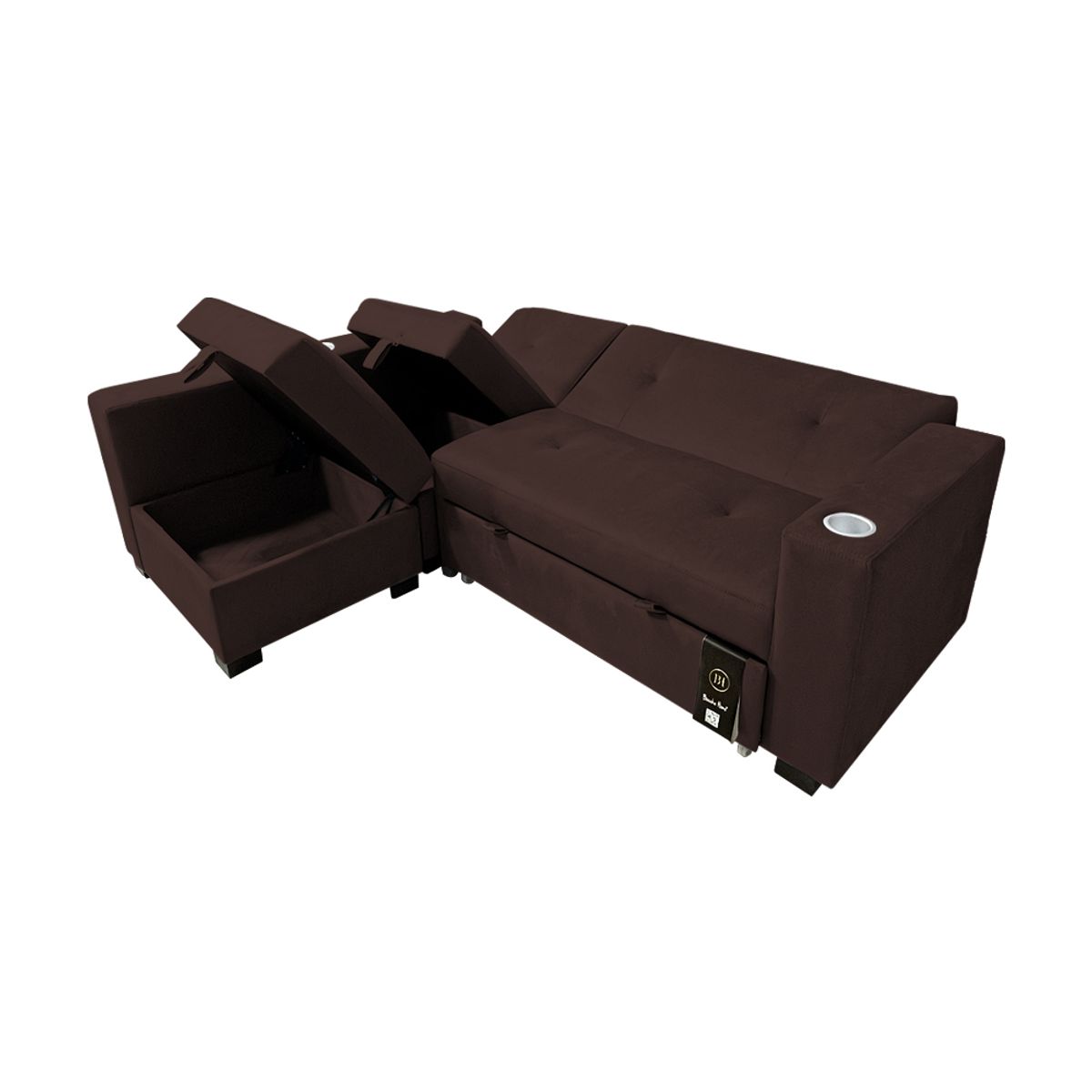 BARAKA HOME - Sofá Cama Multifuncional Kavala con portavasos 3 Cuerpos - Chocolate