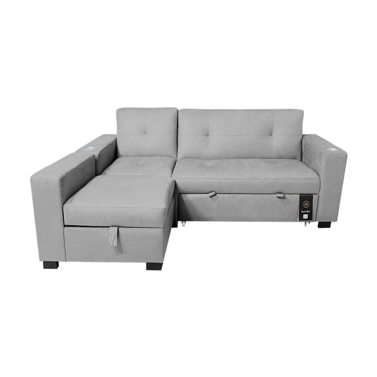 BARAKA HOME - Sofá Cama Multifuncional Kavala con portavasos 3 Cuerpos - Gris Claro