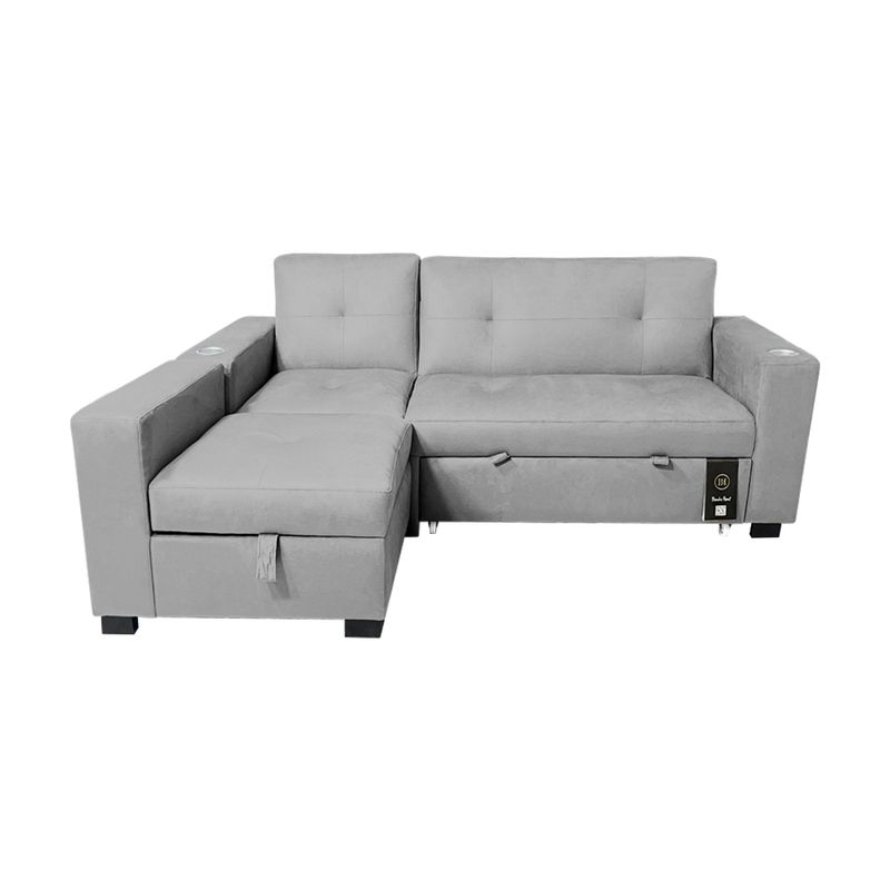 BARAKA HOME - Sofá Cama Multifuncional Kavala con portavasos 3 Cuerpos - Gris Claro