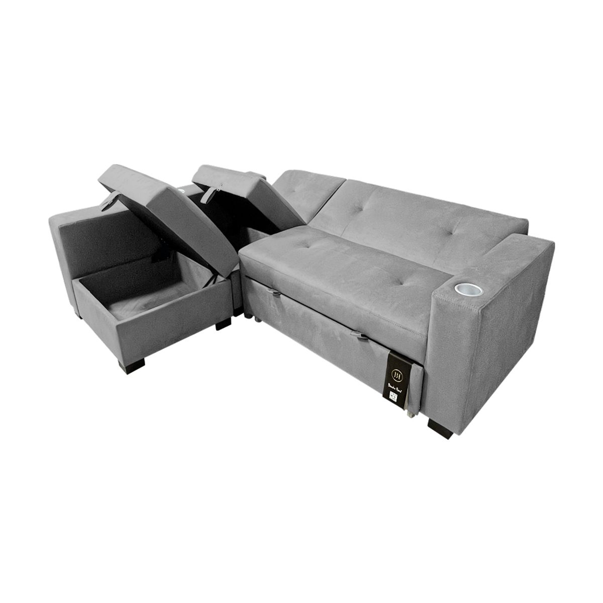 BARAKA HOME - Sofá Cama Multifuncional Kavala con portavasos 3 Cuerpos - Gris Claro