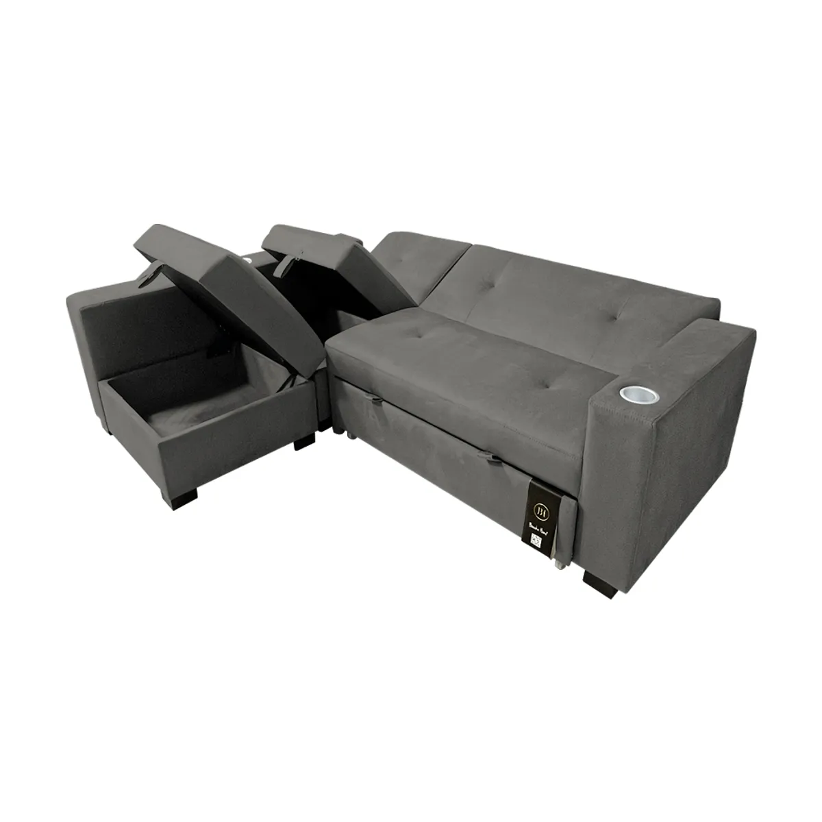 BARAKA HOME - Sofá Cama Multifuncional Kavala con portavasos 3 Cuerpos - Gris Oscuro