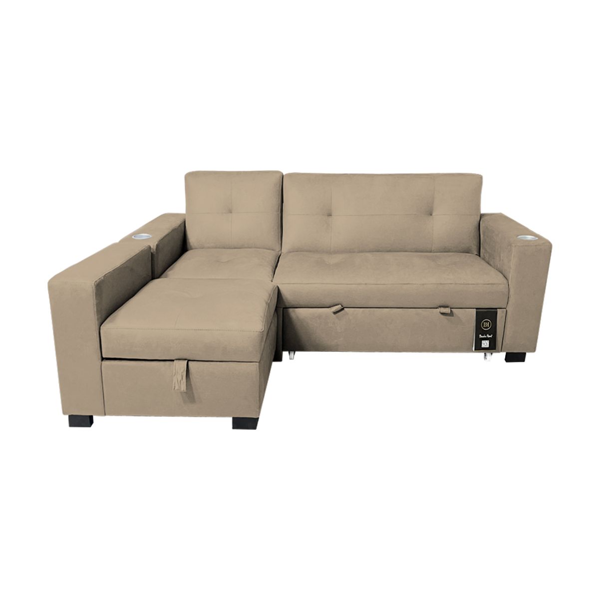 BARAKA HOME - Sofá Cama Multifuncional Kavala con portavasos 3 Cuerpos - Beige Claro