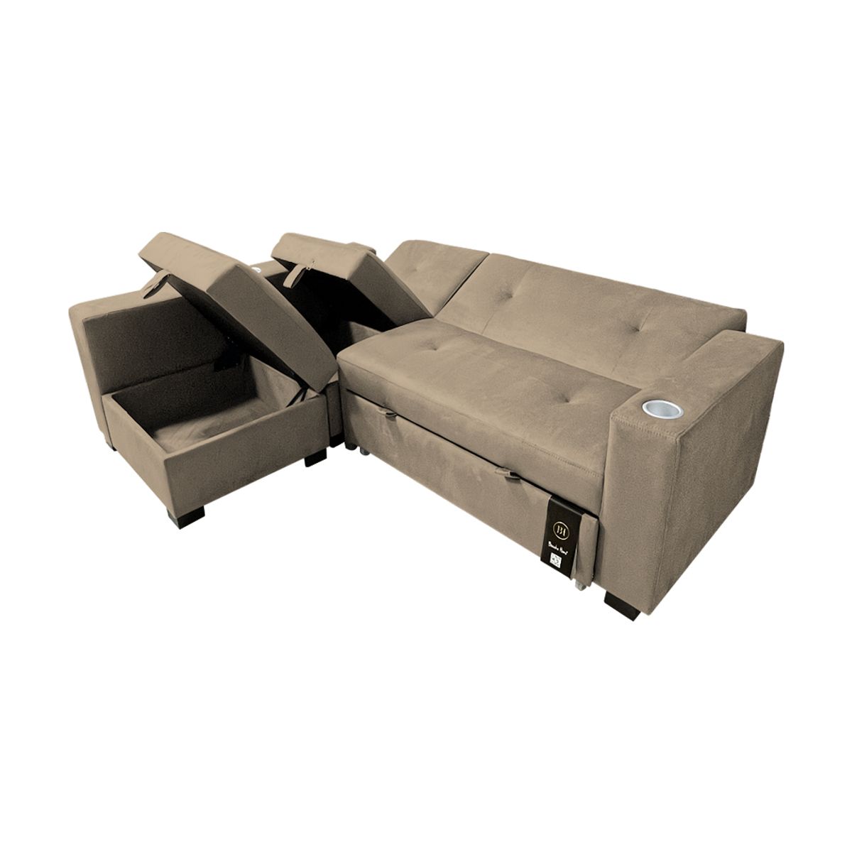 BARAKA HOME - Sofá Cama Multifuncional Kavala con portavasos 3 Cuerpos - Beige Claro