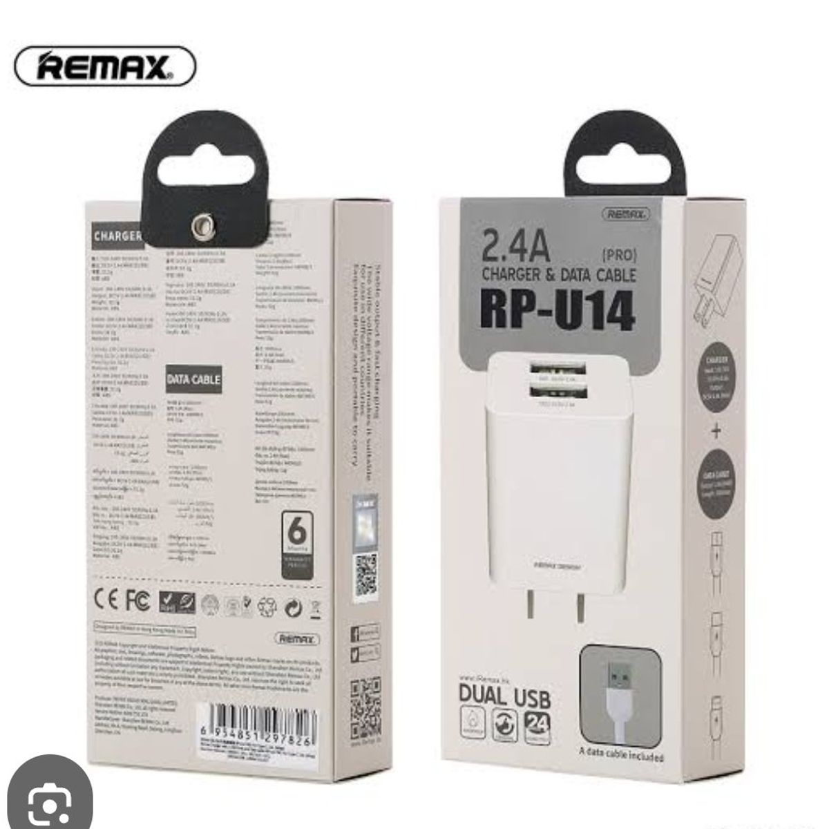 REMAX - CARGADOR DE PARED + CABLE REMAX RP-U14  USB TIPO C BLANCO EN CAJA