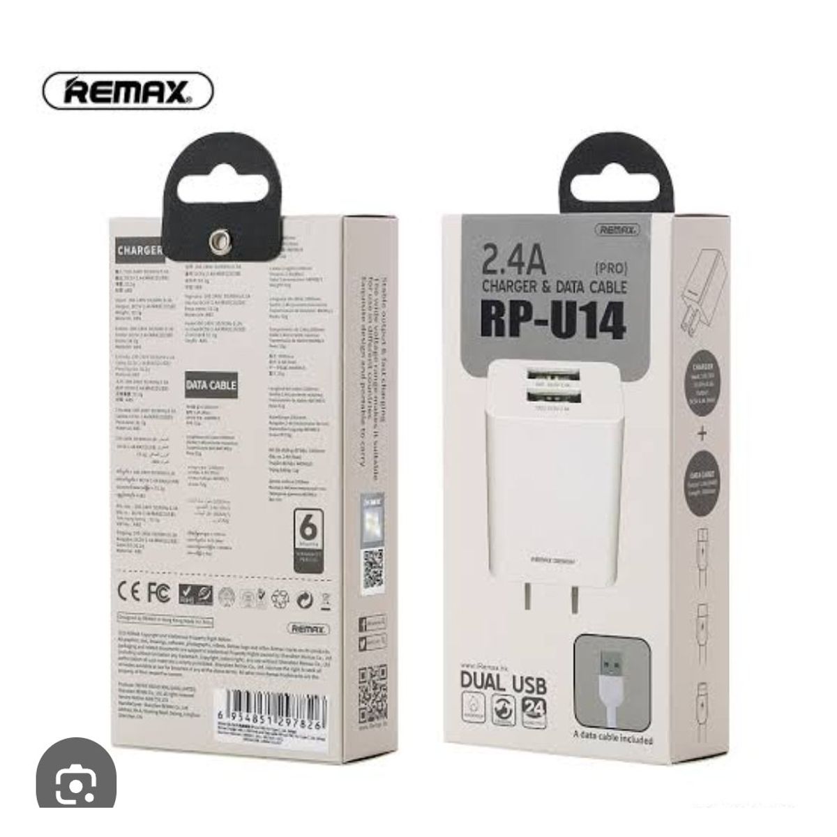 REMAX - CARGADOR DE PARED + CABLE REMAX RP-U14  USB TIPO C BLANCO EN CAJA
