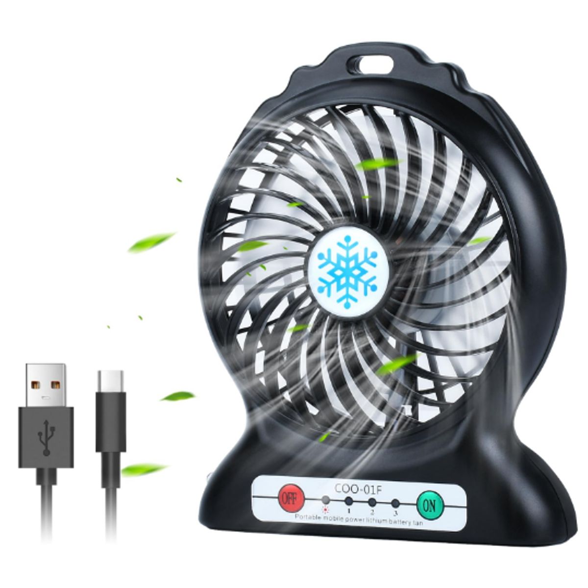 GENERICO - Mini Ventilador Portatil 3 Niveles Con Bateria-NEGRO