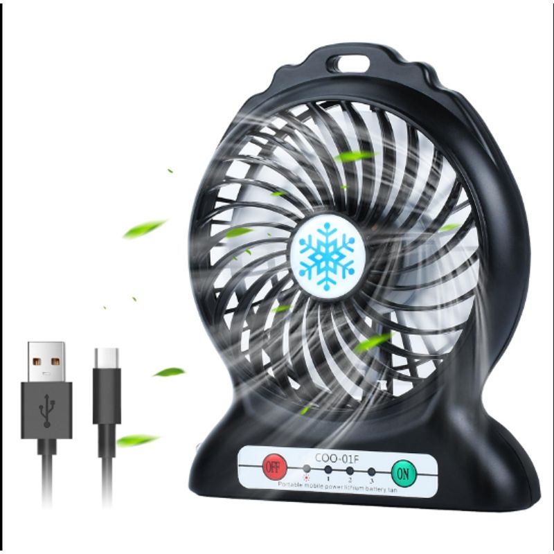 GENERICO - Mini Ventilador Portatil 3 Niveles Con Bateria-NEGRO