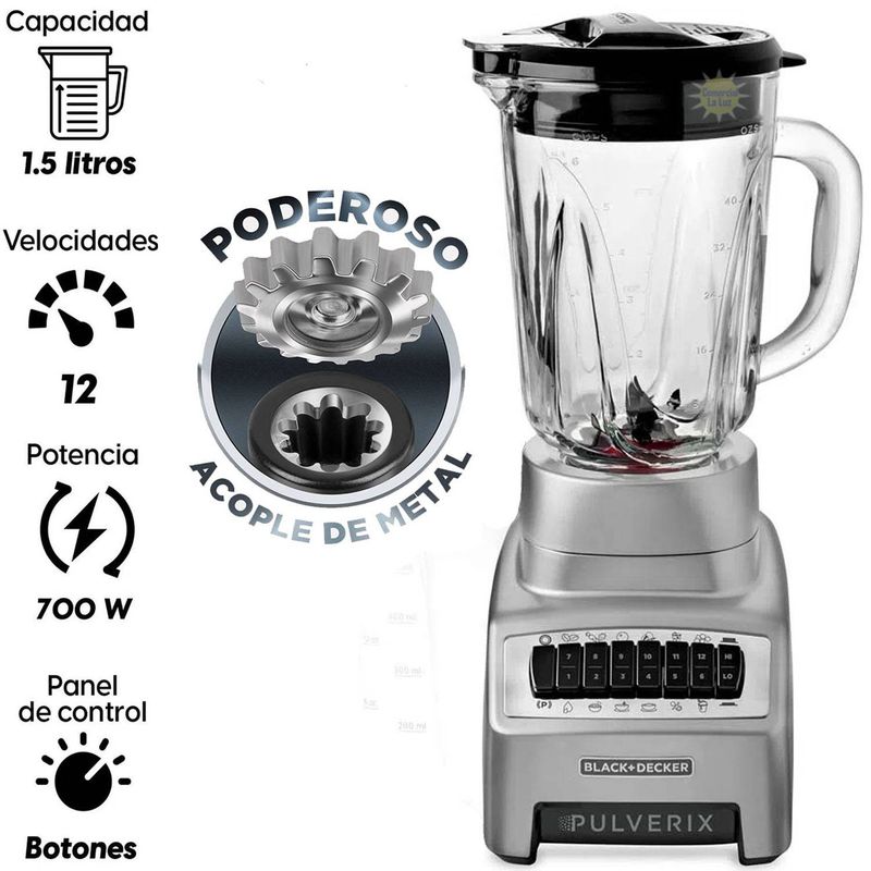 BLACK+DECKER - Licuadora 12 velocidades Pulverix Black 1.5L BL1140MS Black & Decker