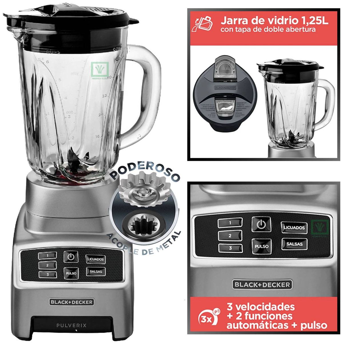 BLACK+DECKER - Licuadora 3 Vel Pulverix Digital Black 1.5L BL1840MS Black & Decker