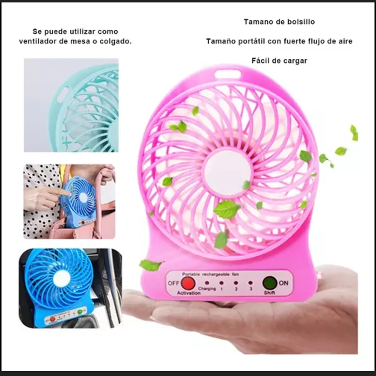GENERICO - Mini Ventilador Portátil 3 Niveles Con Batería-ROSADO