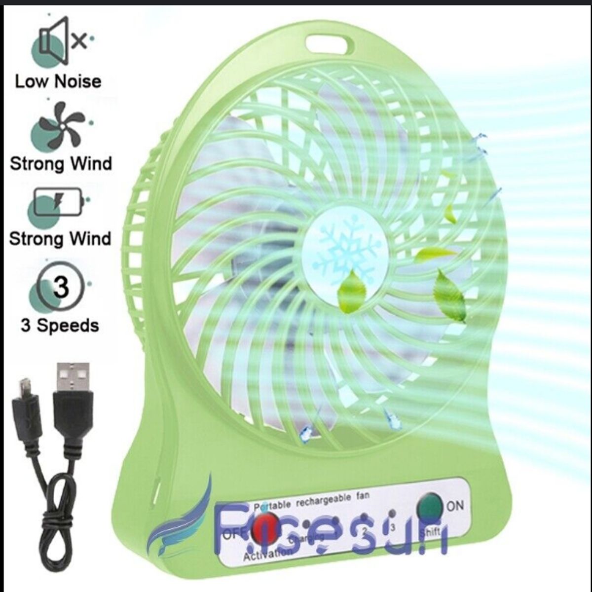 GENERICO - Mini Ventilador Portatil 3 Niveles Con Bateria-VERDE