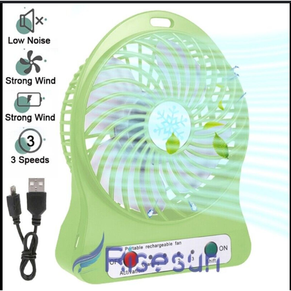 GENERICO - Mini Ventilador Portatil 3 Niveles Con Bateria-VERDE