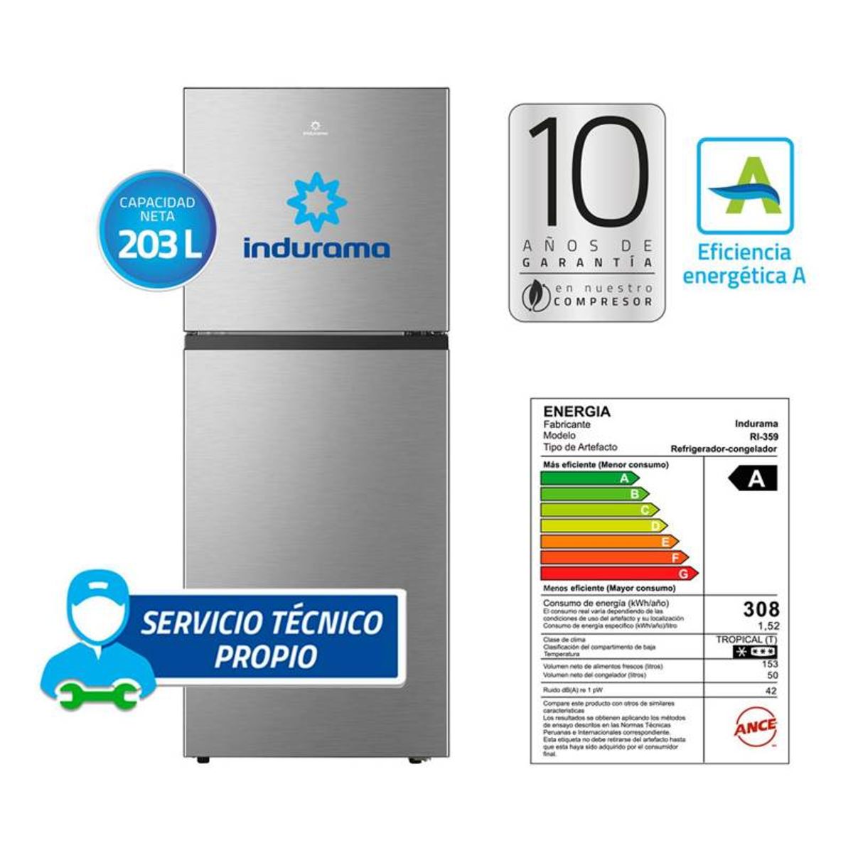 INDURAMA - Refrigeradora Indurama Top Freezer RI-359 203L Croma
