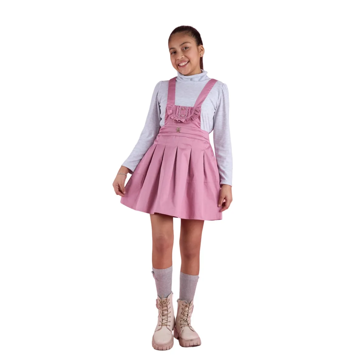 KIDS MASHMELO - Jumper Con Pedreria Media Luna Con Volante Para Niña Kids Mashmelo