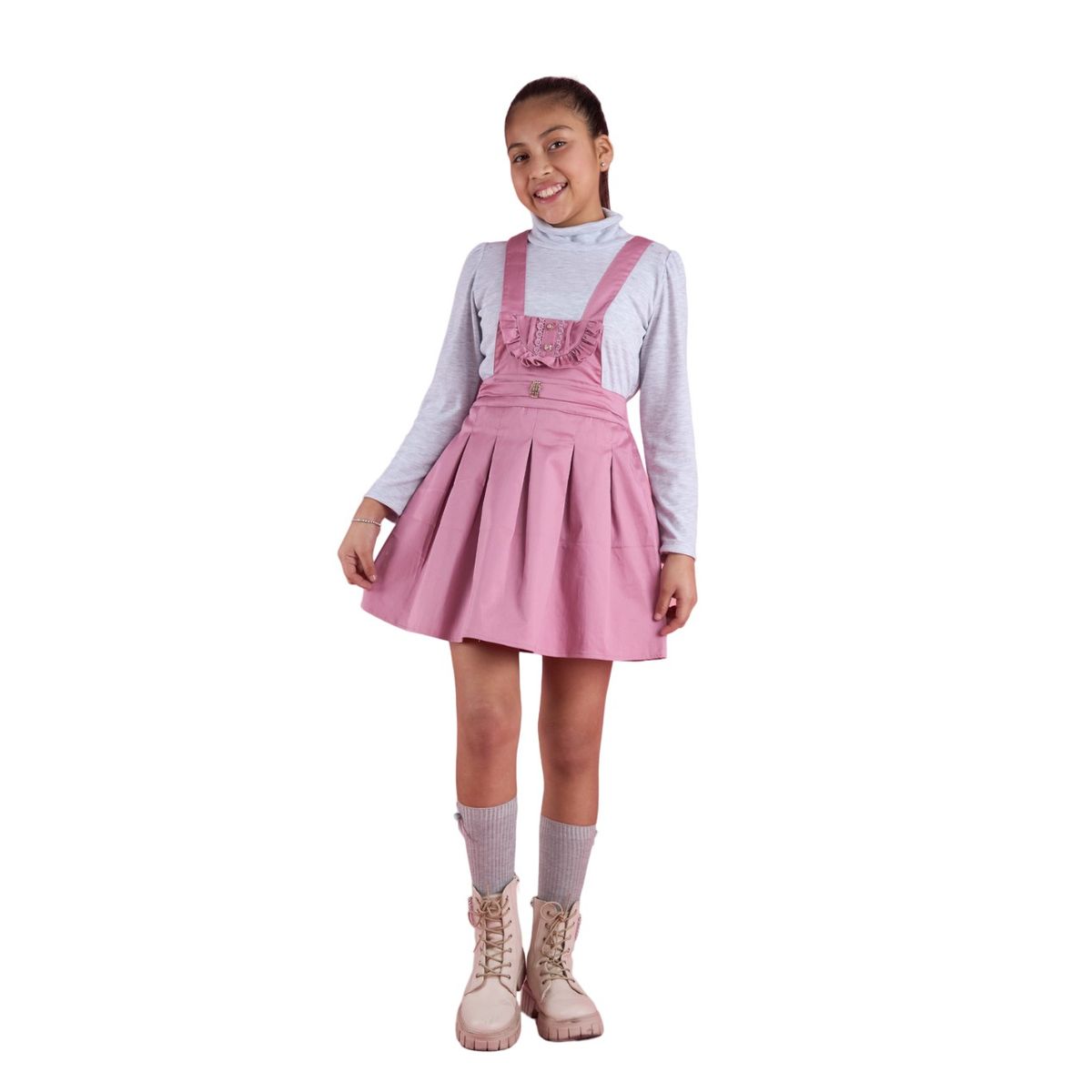 KIDS MASHMELO - Jumper Con Pedreria Media Luna Con Volante Para Niña Kids Mashmelo