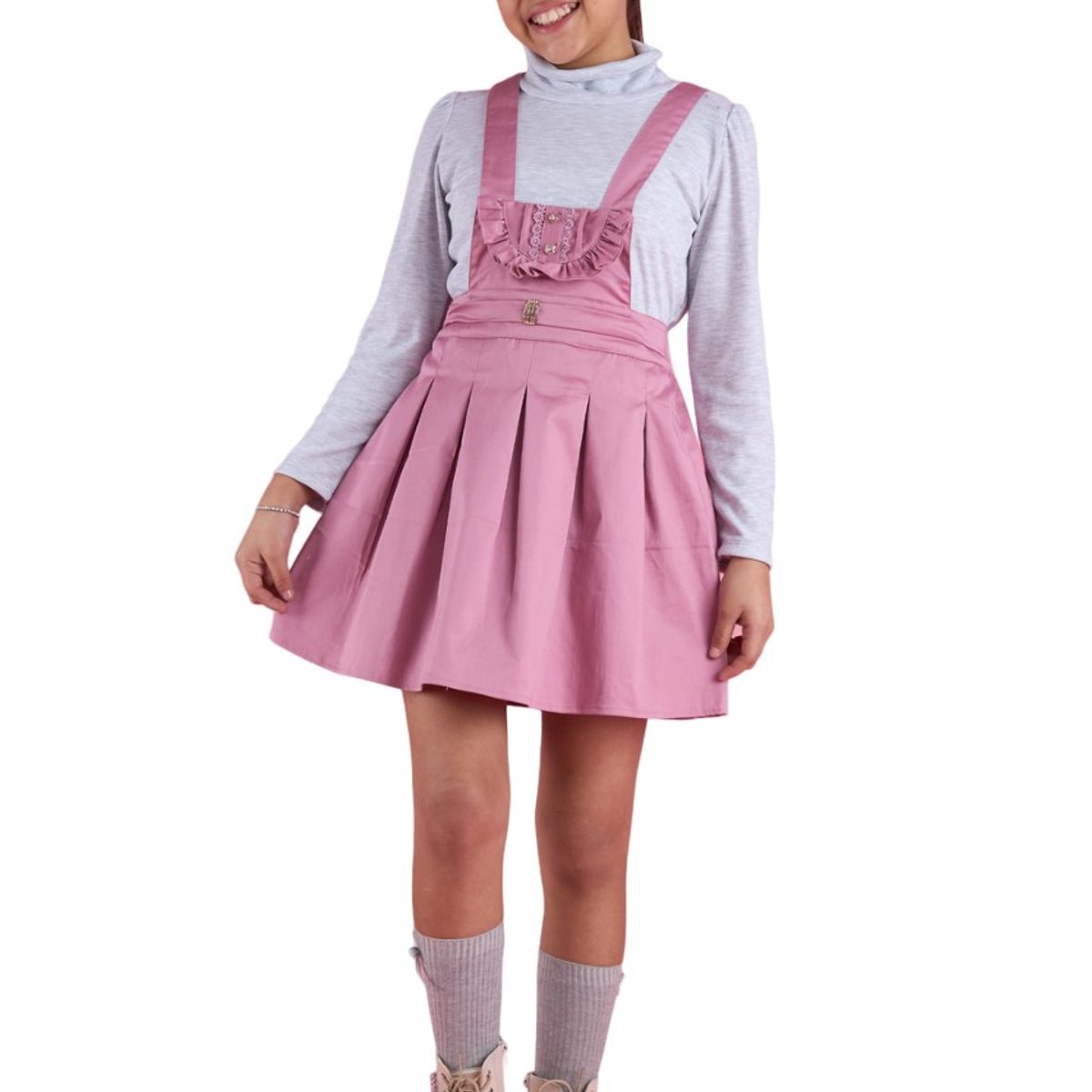 KIDS MASHMELO - Jumper Con Pedreria Media Luna Con Volante Para Niña Kids Mashmelo