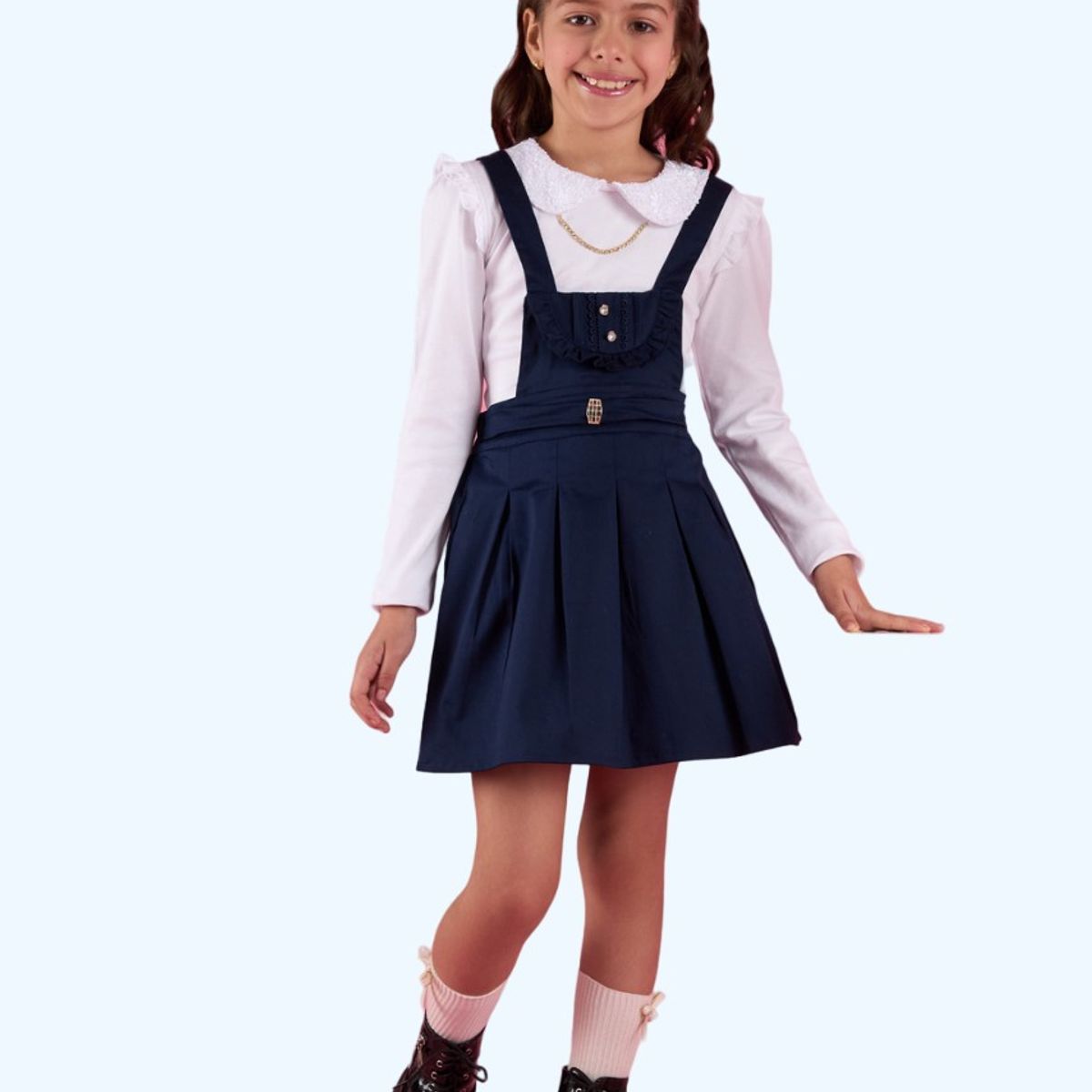 KIDS MASHMELO - Jumper Con Pedreria Media Luna Con Volante Para Niña Kids Mashmelo