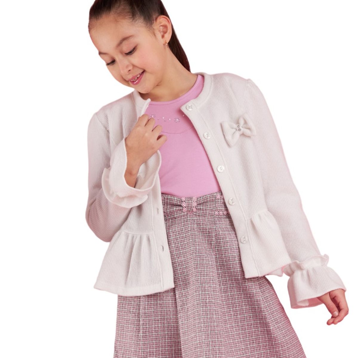 KIDS MASHMELO - Chompa Con Faldon Recogido Y Lazo Para Niña Kids Mashmelo