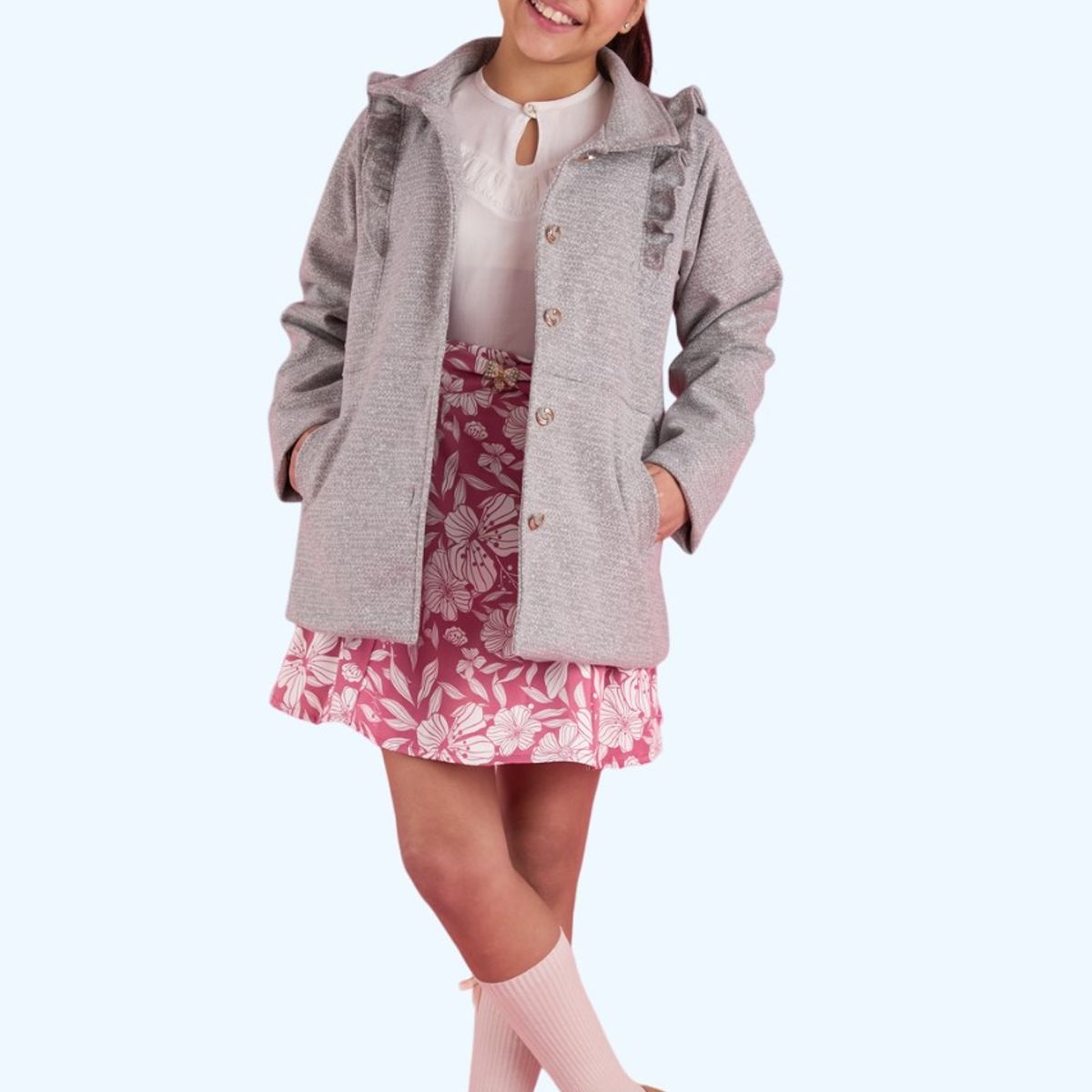 KIDS MASHMELO - Abrigo De Paño Corte Imperial Con Volante Para Niña Kids Mashmelo