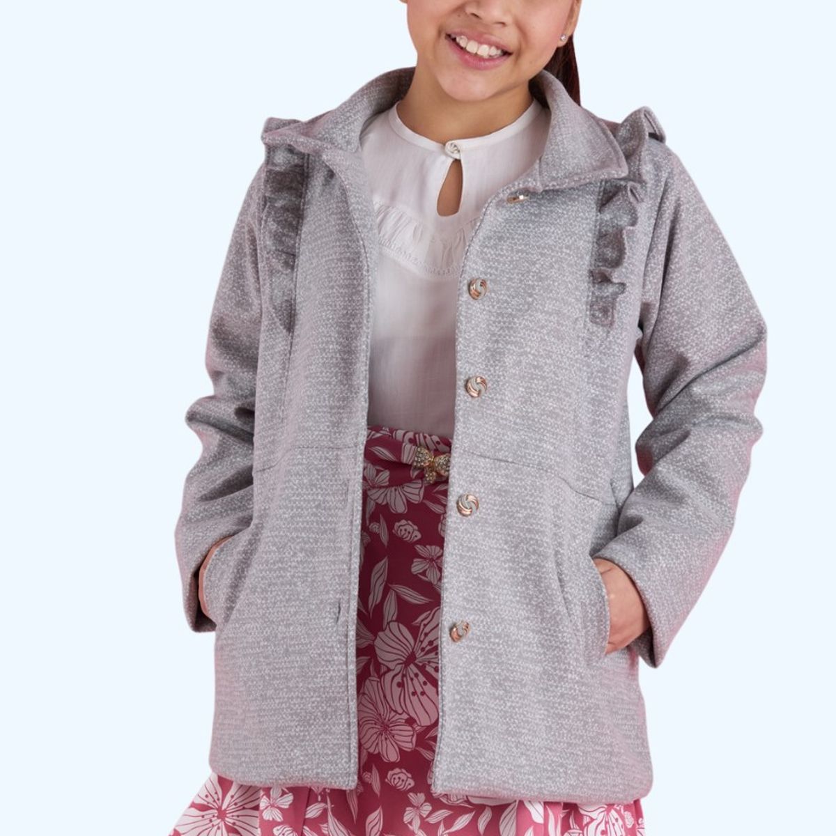 KIDS MASHMELO - Abrigo De Paño Corte Imperial Con Volante Para Niña Kids Mashmelo