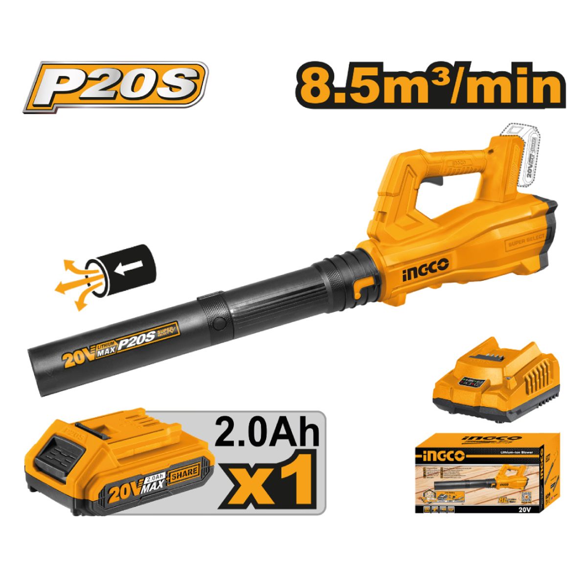 INGCO TOOLS - Sopladora Inalámbrica INGCO 20V 20AH CABLI203235