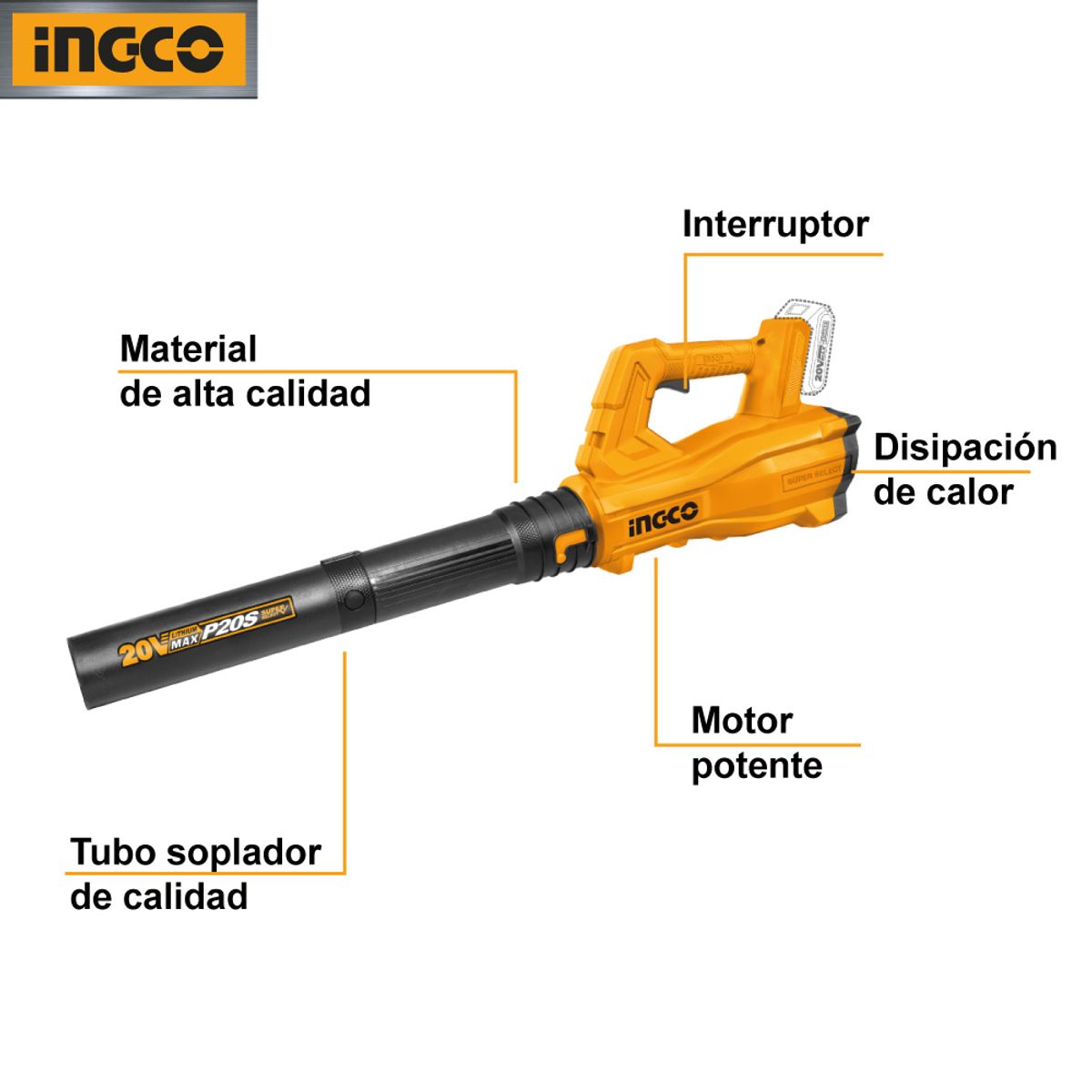 INGCO TOOLS - Sopladora Inalámbrica INGCO 20V 20AH CABLI203235