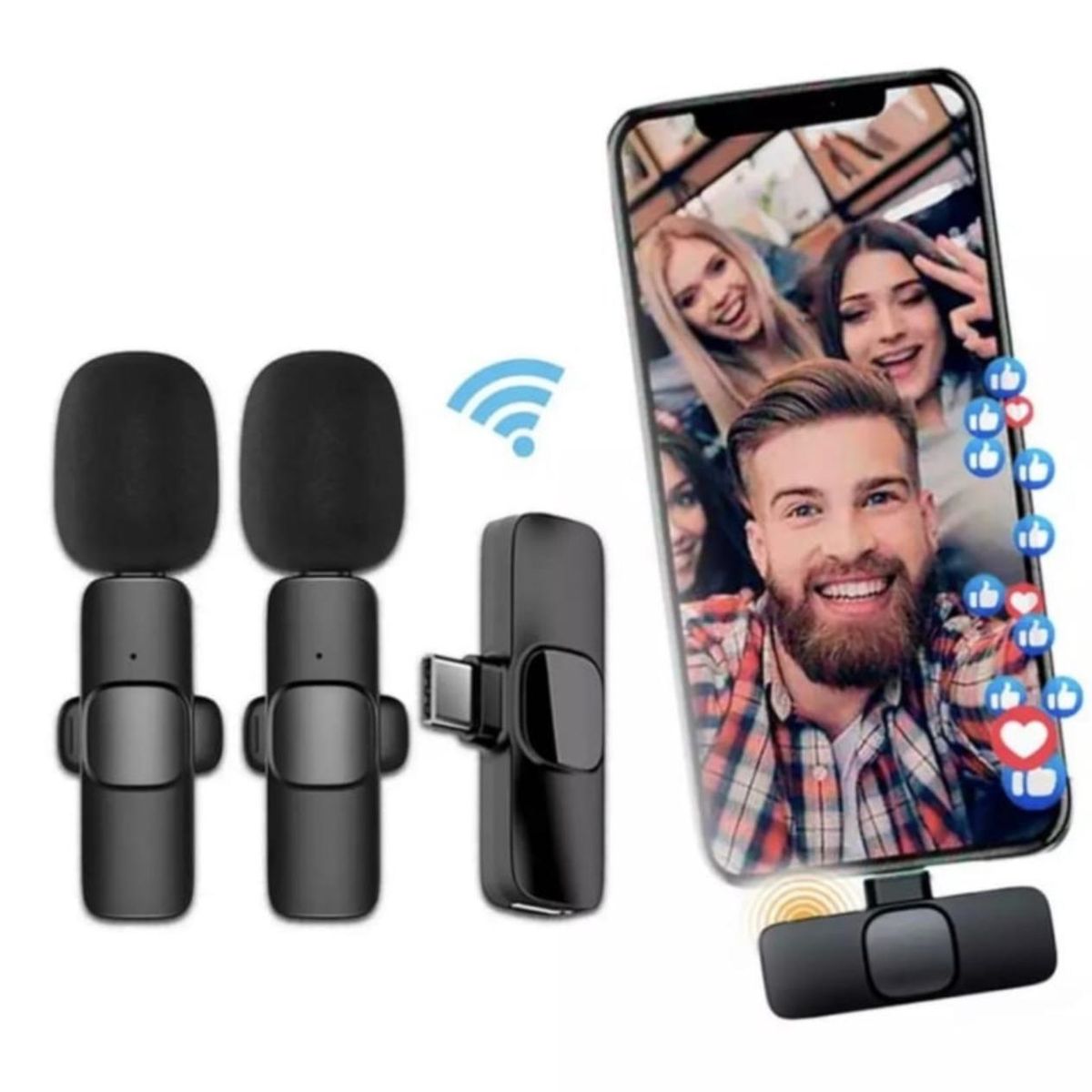 GENERICO - Micrófono Inalámbrico Solapero Pechero 2 En 1 Celular Usb C