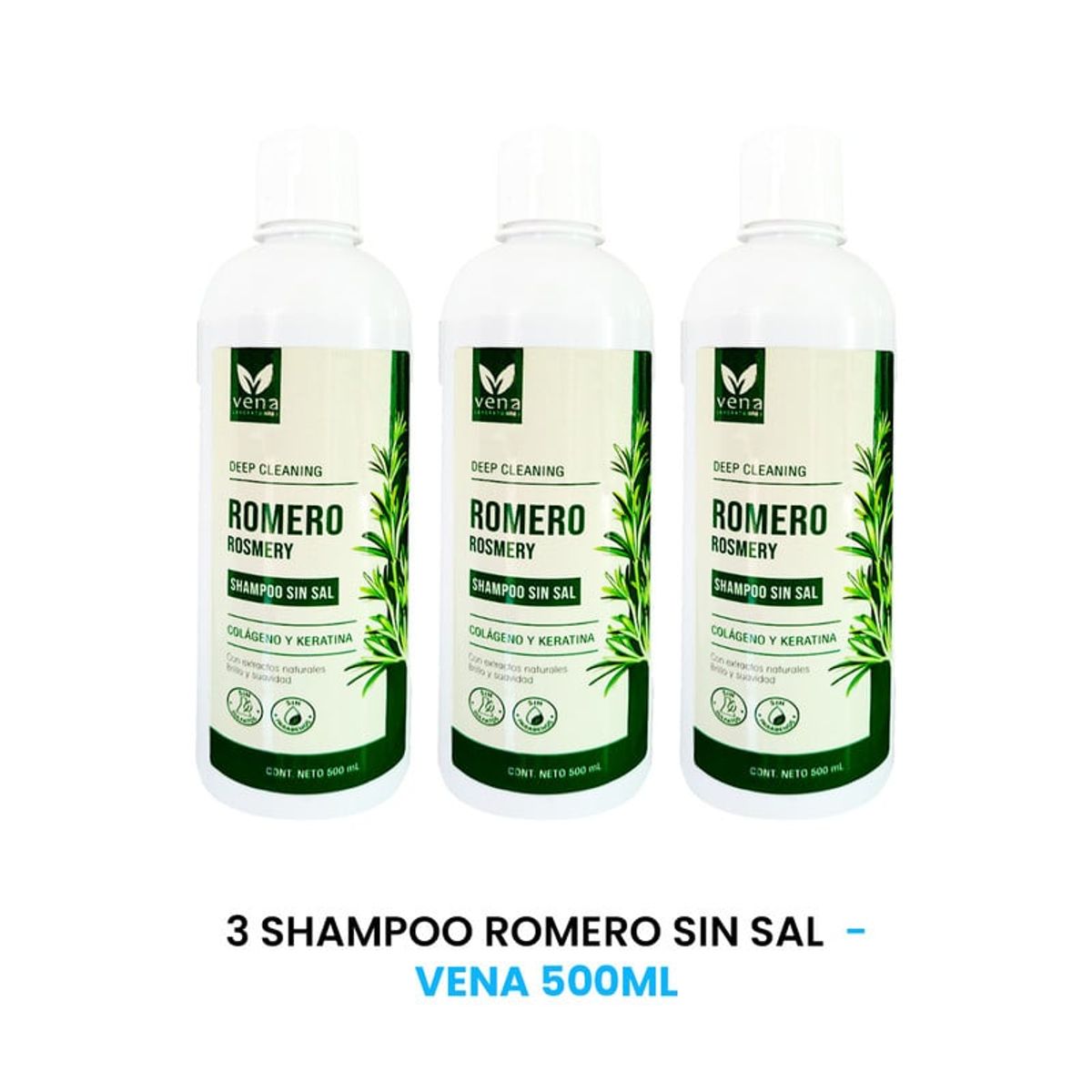 GENERICO - Shampoo Romero Sin Sal Vena 500ml 3 Unidades