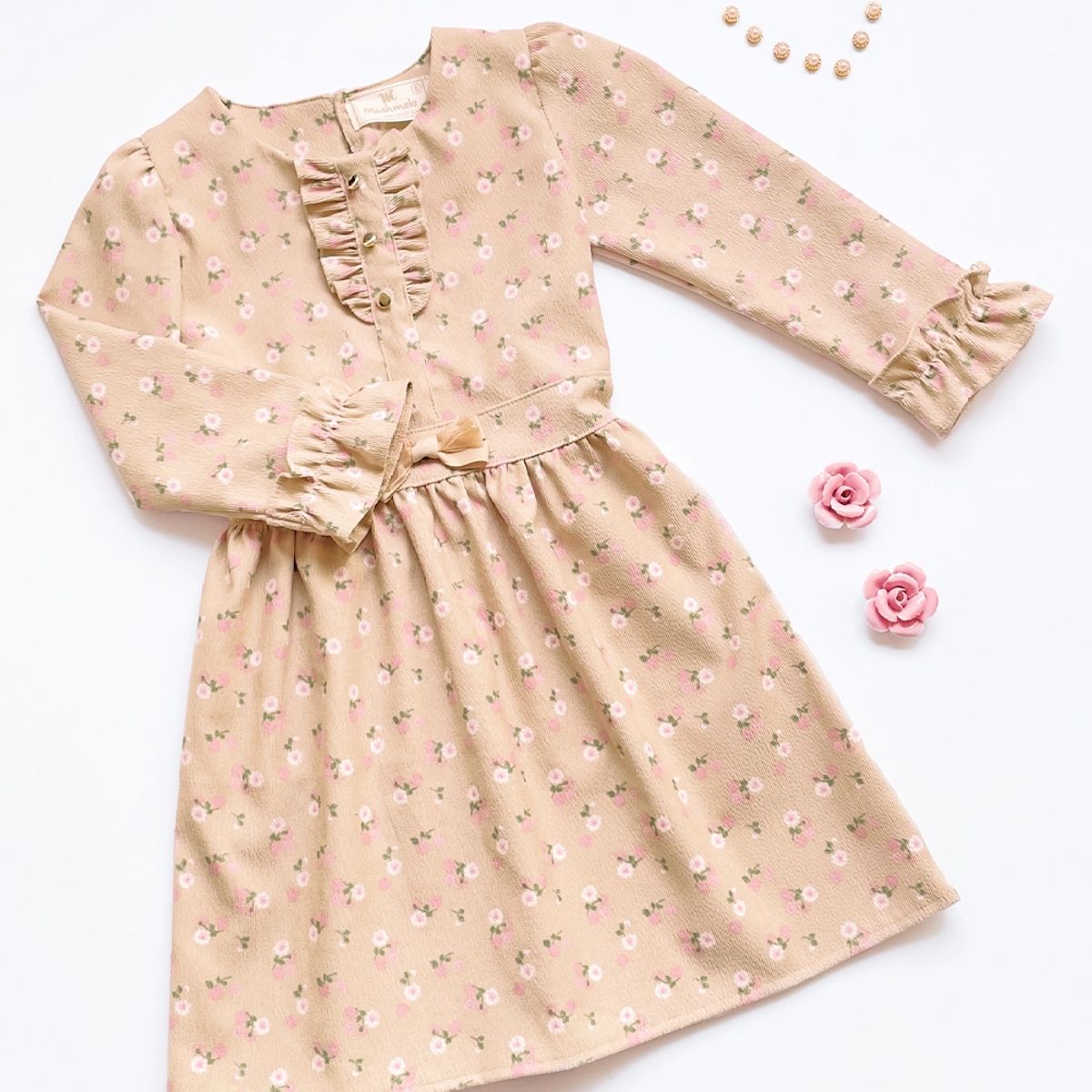 KIDS MASHMELO - Vestido Con Volantes En Manga Y Pechera Para Niña Kidsmashmelo