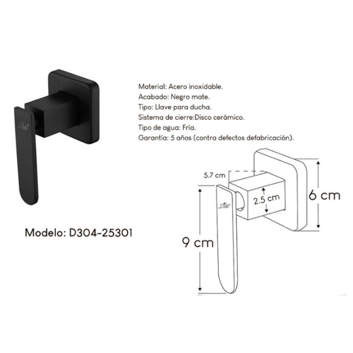 GENERICO - Llave para Ducha en Acero Inoxidable Negro mate