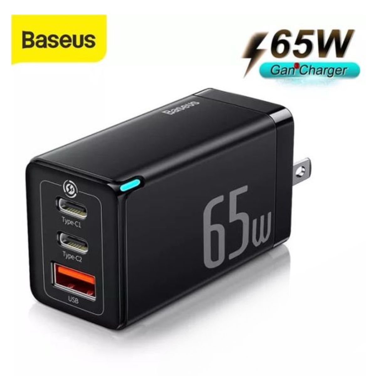 BASEUS - Cargador Rápido Baseus GaN5 Pro 65W con 2 puertos Tipo-C USB - Negro