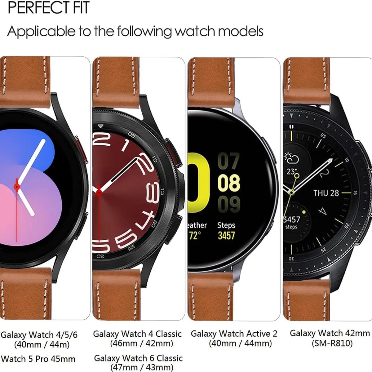 GENERICO - CORREA DE CUERO PARA SAMSUNG WATCH 4 - 5 - 5 PRO - 6 MARRON