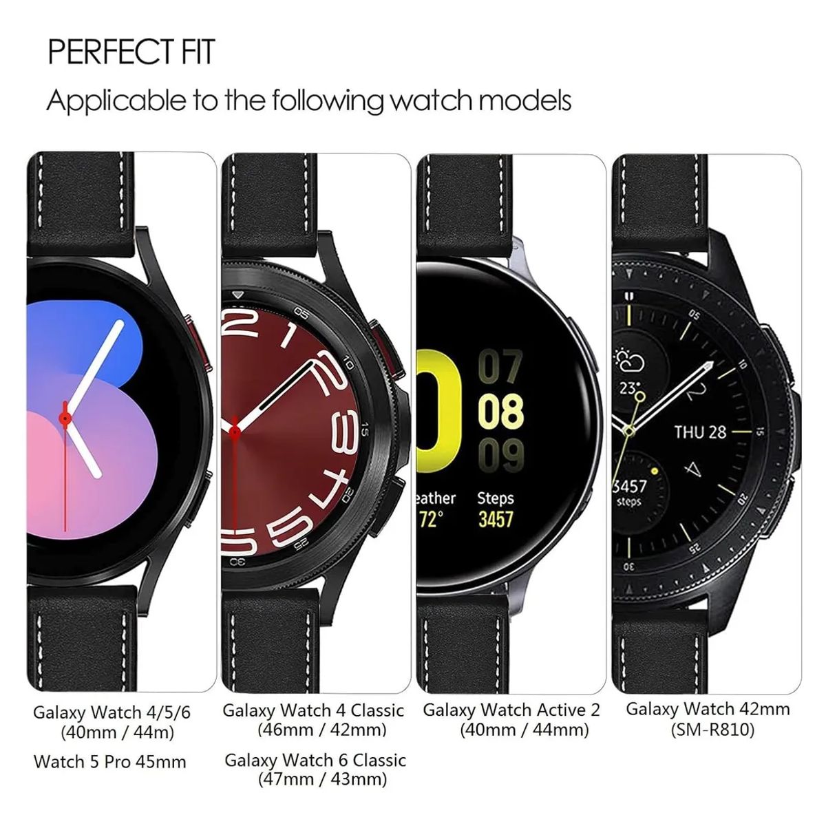 GENERICO - CORREA DE CUERO PARA SAMSUNG WATCH 4 - 5 - 6 - 7 NEGRO