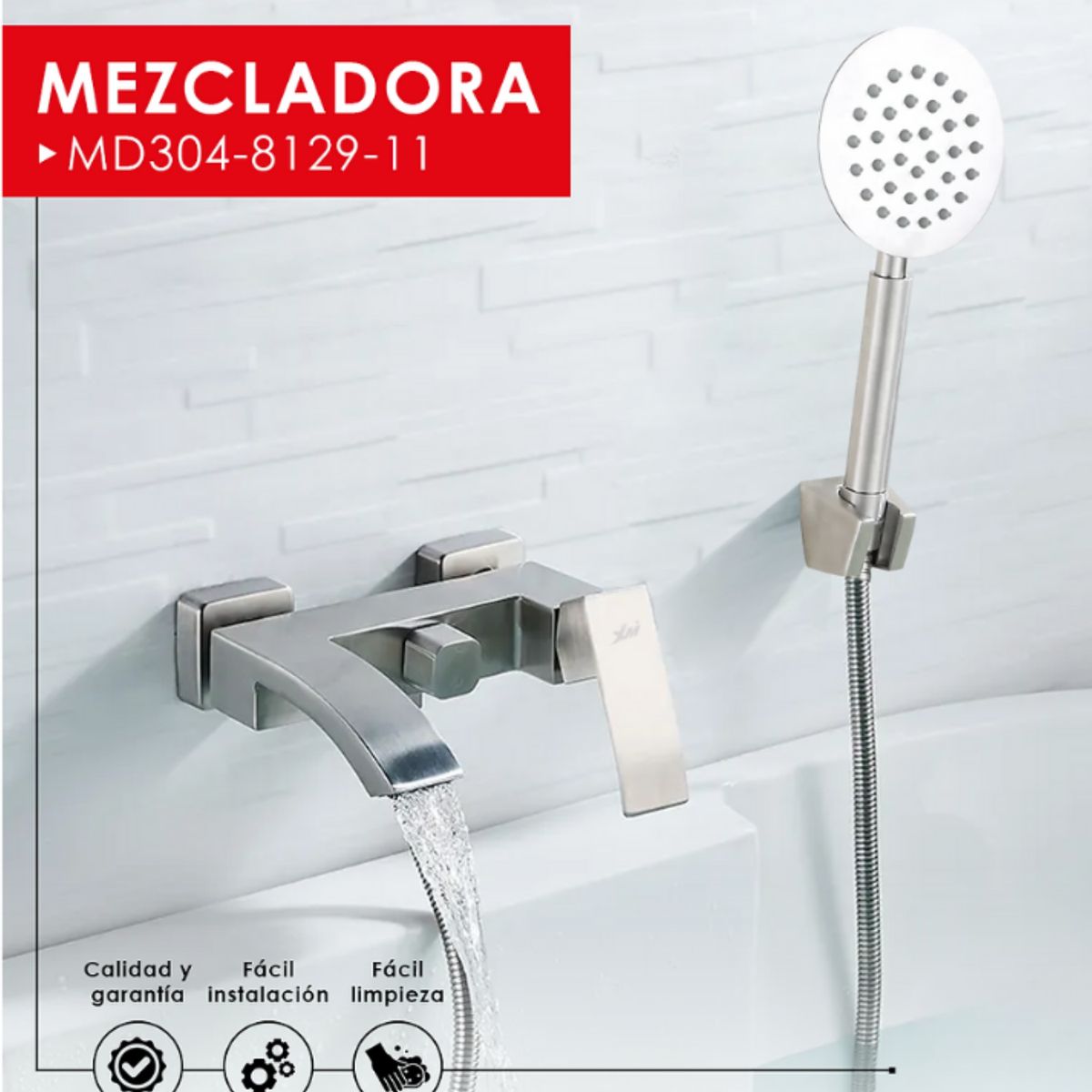 GENERICO - Llave Mescladora para Ducha Teléfono en Acero 304 Satinado